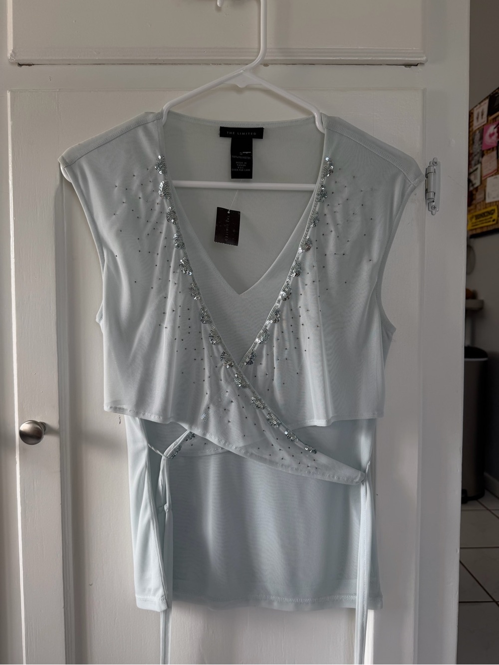 The Limited Y2K Light Blue Embellished Wrap-Front Top
